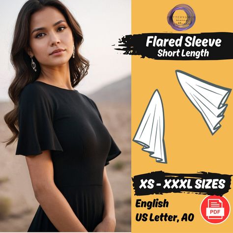 Flared Sleeve Sewing Pattern | Flutter Ruffle Sleeve Pattern | Add on Sleeves | PDF Digital Sewing Pattern | XS - 3XL Pattern Flatter Sleeve Pattern, Add On Sleeves, Sleeve Sewing Pattern, Flutter Sleeve Pattern, Ruffle Sleeves Pattern, Etsy Patterns, Clothing Projects, Beginner Sewing Patterns, Sewing Instructions