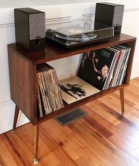 Record Player Console, Retro Record Player, Record Room, Audio Room, Mid Century Modern Living, Table Stand, Record Storage, Mid Century Modern Decor, Living Room Remodel