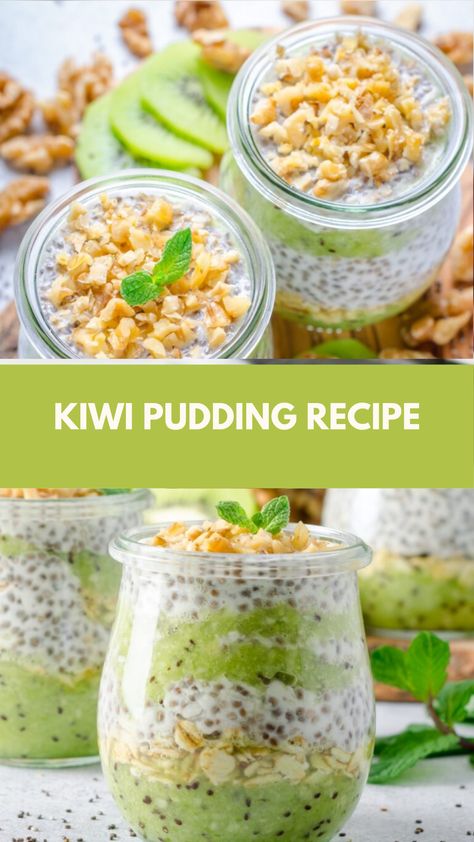 Kiwi Pudding recipe made of fresh kiwis, coconut milk, and a hint of honey this delightful dessert serves 4 and takes about 30 minutes to prepare. Perfectly creamy and refreshing, it’s a delicious way to enjoy the vibrant flavors of kiwi. Recipes With Kiwi Fruit, Overripe Kiwi Recipes, Kiwi Dessert Recipes, Recipes With Kiwi, Kiwi Recipes Dessert, Kiwi Recipe, Kiwi Dessert, Paleo Pudding, Kiwi Recipes