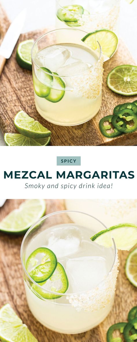 Agave Simple Syrup, Spicy Margarita Recipe, Mango Guacamole, Mezcal Margarita, Homemade Margaritas, Mezcal Tequila, Orange Liquor, Spicy Drinks, Mezcal Cocktails