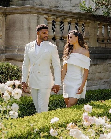 All White Couple Outfits, Elopement Dress Ideas, Court Marriage Outfit, Western Groom, Equally Yoked, Engagement Suits, Engagement Photo Shoot Poses, Summer Wedding Gowns, Courthouse Wedding Photos