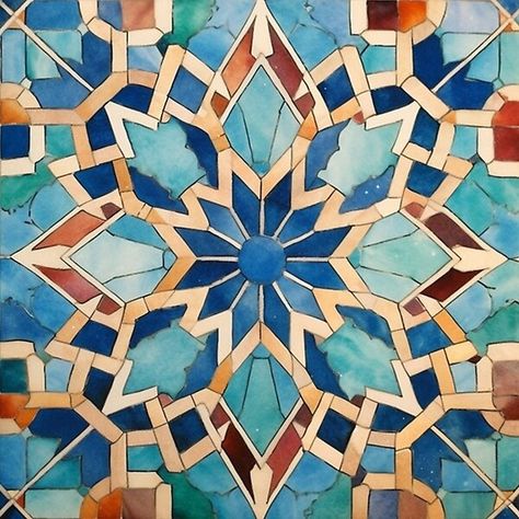 "Marrakesh Blue & Orange Star Moroccan Tile" - A collection that embraces the vibrant spirit of Marrakesh with bold blue and orange star-patterned Moroccan tiles. Moroccan Tile Art, Moroccan Tiles Pattern Design, Zellige Tile Pattern, Moroccan Mosaic Tile, Moroccan Tiles Texture, Blue Patterned Tile, Tiles Aesthetic, Moroccan Design Pattern, Italian Patterns