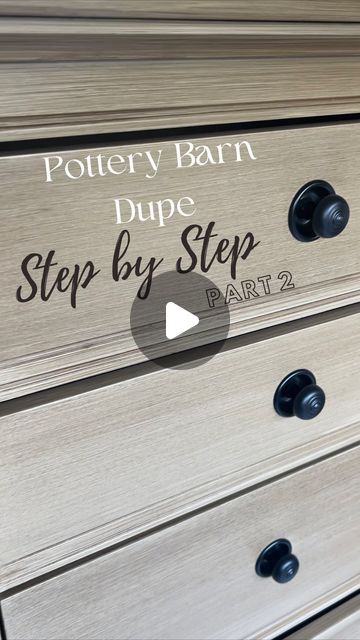 Maddison McCurdy | Furniture Refinishing & DIY on Instagram: "Okay here is PART TWO of the Pottery Barn Dupe!   Steps: • Prep and prime • Paint  • Grab your glazing supplies (brushes,broom,glaze,tape) • Tape off sections • Apply glaze, use the deck stain brush to smooth, and to add more texture, go over with broom. • WAIT for it to dry! It can take up to 8 hours with the rustoleum glaze! • Topcoat with your favorite clear topcoat! • Add hardware back • And you did it!!   This look was inspired by @blacksheep.house make sure to check her out!   Everything I used is linked in my bio!   #potterybarn #potterybarndupe #fauxwood #glaze #rustoleum #sherwinwilliams #lookforless #usewhatyouhave #paintedfurniture #furnituremakeover" Paint Glaze Furniture, Broom Painting Technique, Can You Stain Over Paint, Antique Glaze Over White Paint, Faux Pottery Barn Wood Paint, Pottery Barn Wood Finish Diy, Pottery Barn Duplicate Diy, How To Paint Wash Furniture, Pottery Barn Faux Wood Finish