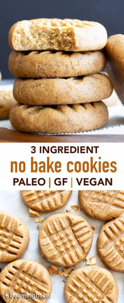 3 Ingredient Almond Butter Paleo No Bake Cookies (Fast, Healthy, Vegan) - Beaming Baker Paleo No Bake Cookies, Easy No Bake Cookies, Almond Butter Recipes, Paleo Cookies, Paleo Recipes Dessert, Paleo Baking, Paleo Sweets, Baking Recipes Cookies, Paleo Vegan