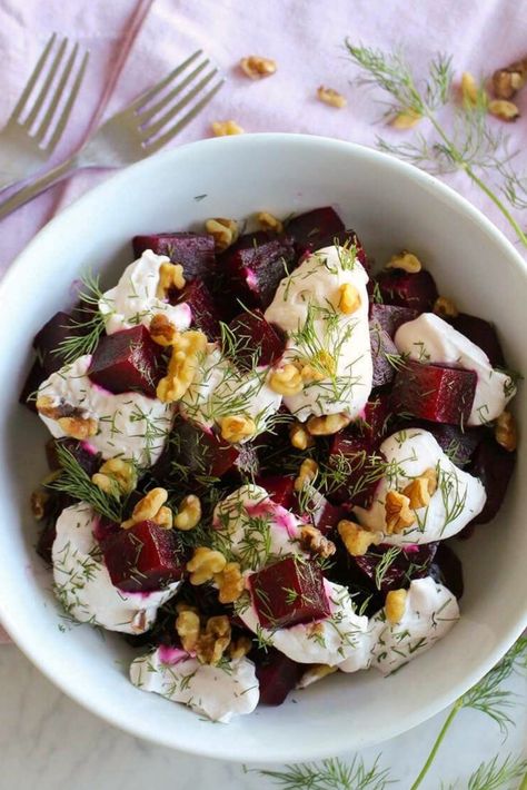 GREEK BEET & YOGURT SALAD (PATZAROSALATA ME YIAOURTI)⁣

Ingredients
4 Beets, large red
2 tbsp Fresh Dill
1 clove Garlic 
1/2 tsp Sea Salt (or to taste)
 3 tbsp Red Wine Vinegar 
1/4 cup Walnuts, toast until fragrant
1/2 cup Coconut Yogurt
 2 tbsp Water 

This nutrient dense salad is one my favorite fun and tasty ways to eat root veggies.

Read more and find the full recipe on my blog!  

#greeksalad #nutrientdense #saladrecipes #beetbenefits #beetsalad #paleodiet Beet Yogurt, Leftover Turkey Salad, Low Inflammation Diet, Yogurt Salad, Dressing Healthy, Inflammation Foods, Inflammation Recipes, Anti Inflammation Recipes, Fruit Recipe