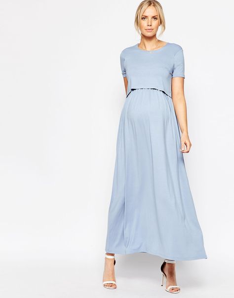 Image 4 of ASOS Maternity NURSING Maxi Dress With Double Layer Baby Blue Maxi Dress, Nursing Maxi Dress, Pregnant Dress, Cute Maternity Dresses, Breastfeeding Dress, Preggo Fashion, Breastfeeding Clothes, Casual Maternity, Asos Maternity