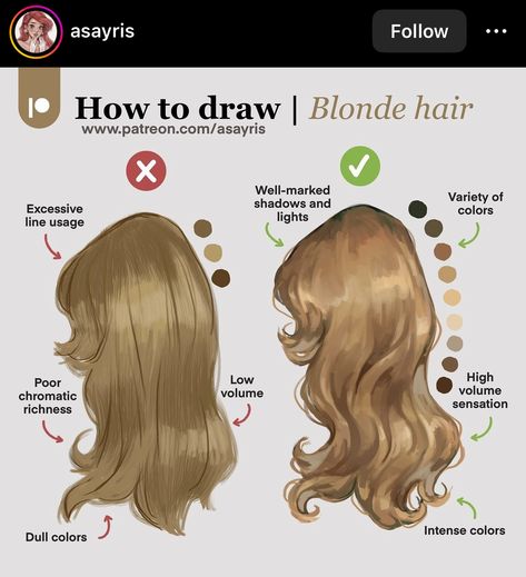 How To Draw Blonde Hair, Envy Artwork, Inspo Drawing, Art Fundamentals, رسم كاريكاتير, الفن الرقمي, Art Advice, Coloring Tips, Digital Art Beginner