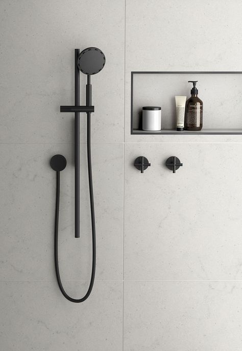 Globally recognised and acclaimed, Phoenix’s new showerhead range has far fewer nozzles than a conventional showerhead, but many more reasons to make the switch. Black Tapware, Soft Tiles, Masculine Bathroom, Water Saving Shower Head, Home Magazine, Buying A New Home, Bathroom Toilets, Pastel Hues, Shower Design