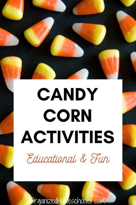 candy corn activities educational and fun written in front of candy corn on a black background Candy Corn Science Preschool, Crafts With Candy Corn, Candy Corn Activities First Grade, Candy Corn Kindergarten Activities, Things To Do With Candy Corn, Preschool Candy Corn Activities, Candy Corn Experiment For Kids, Candy Corn Stem Activity, Candy Corn Crafts Preschool