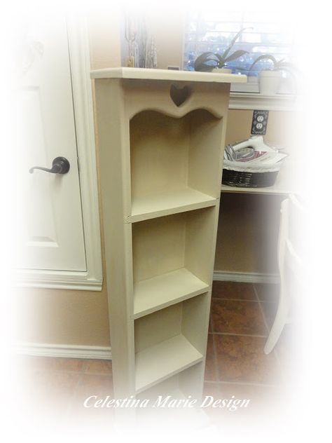 Updated Country Heart Shelf Heart Shelf Makeover, Country Style Decorating, Tall Corner Shelf, Country Shelves, Shelf Makeover, Heart Shelf, Pine Shelves, Furniture Redos, 5 Shelf Bookcase