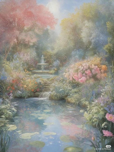 Horizontal Widget, Whimsical Core, Cottage Core Painting Wallpaper, Fairytale Oil Painting, Soft Ethereal Aesthetic, Romantic Era Paintings Nature, Ethereal Art Pink, Victorian Garden Painting, Ethereal Paintings