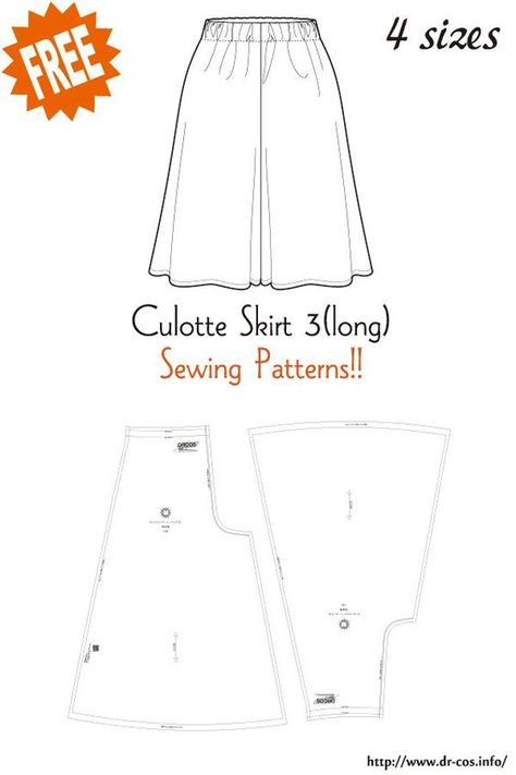 This is the pattern of Culotte Skirt 3(long). cm size(A4 size) Ladies'-S,M,L,LL Added the number of fabric meters required for each size Free Culottes Sewing Pattern, Japanese Skirt Pattern, Cullotes Pattern Free, Culottes Pattern Free, Culotte Pattern, Culotte Skirt, Culottes Pattern, Sewing Patterns Free Women, Japanese Sewing Patterns