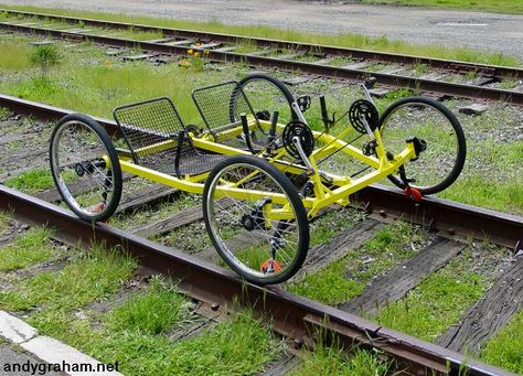 4-Wheeled Railbike by Andy Graham 4 Wheels Motorcycle, Low Rider Bike Bicycles, Bicycle Cart, Strange Cars, Bike Engine, Cycle Car, Motorized Bicycle, Push Bikes, Rail Car