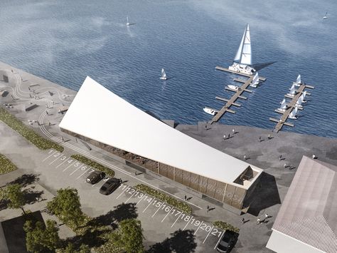 yacht club rastvorgroup yevpatoria designboom Sailing Club Architecture, Club Architecture, Waterfront Architecture, Marine Museum, Water Architecture, Plan Architecture, Rowing Club, Wood And Concrete, Canoe Club