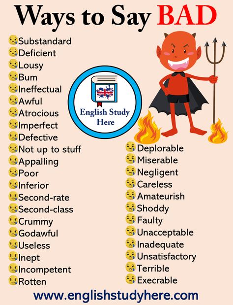 33 Ways to Say Bad in English - English Study Here Words For Bad, Bad Words, Conversational English, English Vocab, English Verbs, Learn English Grammar, Good Vocabulary Words, Good Vocabulary, English Language Teaching