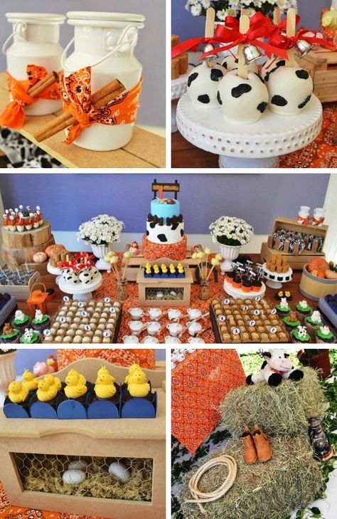 A Cute Little Farm Party Farm Baby Shower Theme, Farm Cakes, Barnyard Theme, Candy Tables, Farm Animals Theme, Farm Baby Shower, Animal Baby Shower Theme, Cowboy Baby Shower, Baby Farm Animals