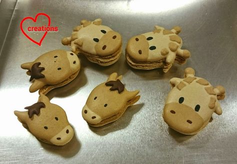 Loving Creations for You: Giraffe & Horse Earl Grey and Cocoa Macarons with Whipped Caramel Filling Cow Print Macarons, Animal Cracker Macarons, Giraffe Macarons, Animal Macaroons, Elephant Macarons, Earl Gray, Chiffon Cake, Cute Food, Macarons