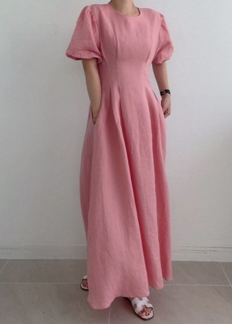 Modern Rose Cinched Wrinkled Linen Long Dress Puff SleeveFabric: LinenSize & Fit: Fit: This garment fits true to size.Length: Size S measures 47.19"from shoulder to hemBust: Great for any cup size. Waist: Loose Fit. Comfortable room throughout midsection.Hip: Loose Fit - room for hips. Hand Wash Cold. Linen Long Dress, Dress Puff Sleeve, Long Linen Dress, Modest Dresses Casual, Elegant Dresses Classy, Stylish Women Fashion, Elegant Maxi Dress, Comfortable Room, Summer Dress Outfits