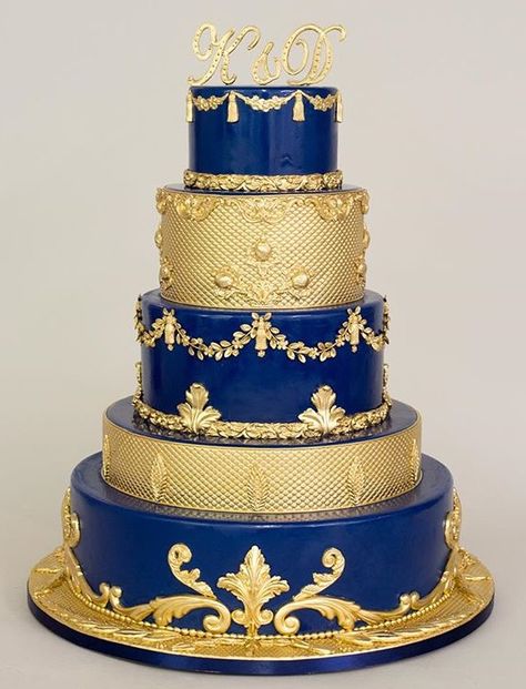 Blue and gold Blue And Gold Wedding Cake, Beauty And The Beast Wedding Cake, Quince Cakes, Blue And Gold Wedding, Beauty And Beast Wedding, Royal Cakes, Beauty And The Beast Theme, Quinceanera Cakes, Beauty And The Beast Party