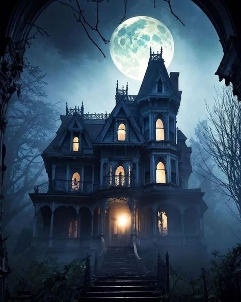 Gothic Mansion The image depicts a large, Victorian-style mansion that exudes an eerie atmosphere. It’s ornately designed with multiple levels and balconies, and its gothic architectural elements are highlighted by the surrounding fog and bare trees. A single light shines from an upper window, adding to the haunting vibe of the scene. It’s a perfect setting for a mystery or horror story. #gothic#gothicstyle #gothichome #haunted #hauntedhouse #haloeye #scary#scaryhouse #mansion#aicharacter ... Winter Victorian House, Victorian Haunted House, Upper Window, Gothic Mansion, Bare Trees, Halloween Graphics, Tutorials Drawing, Bare Tree, The Haunting