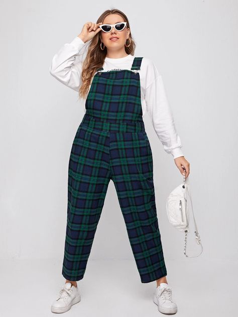 Plaid Overalls, Tomboy Femme, Overalls Plus Size, Overall Jumpsuit, Style Sweaters, Shein Outfits, Waffle Knit Sweater, Black Pants Casual, Plus Size Jumpsuit