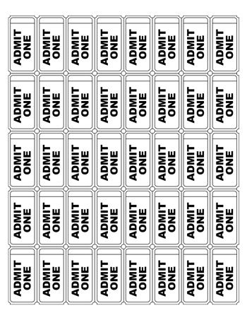 A sheet of admit one tickets for events and parties. Free Ticket Template Printable, Ticket Template Free Printables, Movie Ticket Template, Admit Ticket, Ticket Template Printable, Ticket Design Template, Ticket Template Free, Concert Ticket Template, Raffle Tickets Template