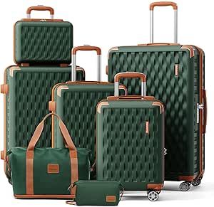 Melalenia Luggage Sets 7 Piece Suitcase Set, Hard Shell Carry on Luggage Travel Suitcases with Spinner Wheels and TSA Lock, Lightweight Luggage Set for Women, Green Brown Travel Suitcases, Travel Luggage Set, Hardside Spinner Luggage, Lightweight Luggage, Checked Luggage, Let You Go, Suitcase Set, Spinner Luggage, Carry On Suitcase