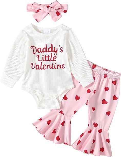 ADXSUN Baby Girl Valentine's Day Outfits Heart Print Romper+Flared Pants+Headband Infant Clothes 0-18 Months Toddler Valentine Outfits, Baby Valentines Outfit, Cute Valentines Day Outfits, Newborn Photography Outfit, Photography Outfits, Preemie Clothes, Baby Coming Home Outfit, Infant Clothes, Outfits Girl