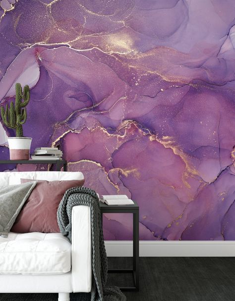 Pink and Purple Shades Marble Patterned Wallpaper - Removable Self-Adhesive Peel & Stick Wall Mural for Whimsical Home Decor | Muralium Pink And Silver Wallpaper, Tapete Gold, Marble Wall Mural, Silver Wallpaper, Wall Murals Painted, Purple Marble, Marble Wallpaper, Gold Wallpaper, Alcohol Ink Art