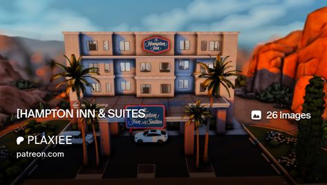 [HAMPTON INN & SUITES | PLAXIEE Sims 4 Hotel Build, Sims 4 Hotel, Double Game, Youtube Tags, Hotel Building, Hampton Inn, Family Hotel, Sims 4 Houses, Luxury Hotel