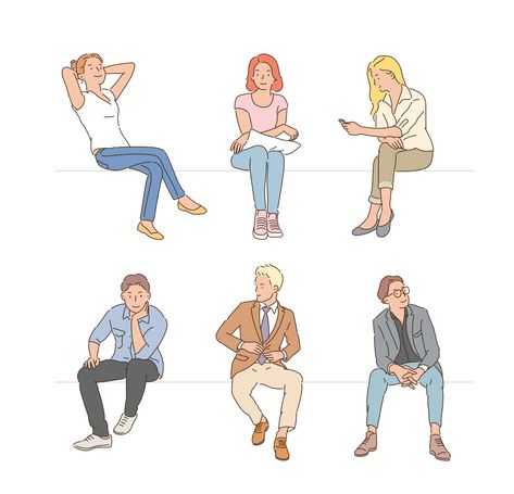 Vector Characters, Comics Drawing, Diverse People, Sketches Of People, People Sitting, Design Illustrations, Vector Character, People Illustration, 영감을 주는 캐릭터