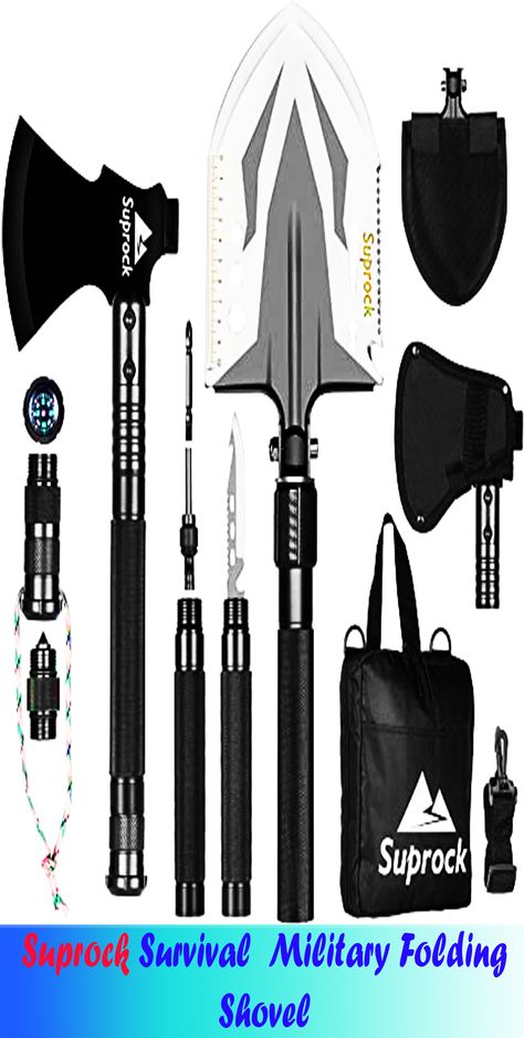 Suprock Survival, Military Folding Shovel Tactical Shovel, Entrenching Tool, Shovel, High Carbon Steel, Camping & Hiking, Survival Gear, Carbon Steel, Pouch, Camping