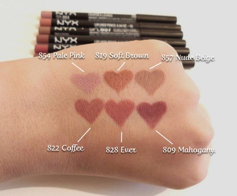 Velvet Teddy Mac, Nyx Lip Pencil, Pelo Color Vino, Nyx Slim Lip Pencil, Nyx Lip Liner, Lip Pencil Colors, Mac Velvet Teddy, Nyx Lip, Lipstick Swatches