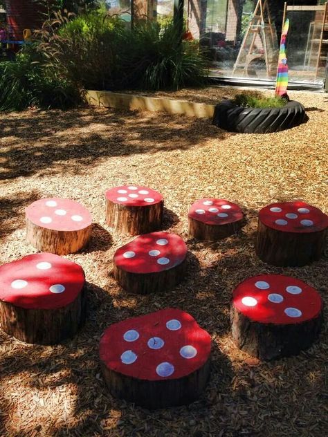 Mushrooms Eyfs Outdoor Area, Preschool Garden, Ormanlık Alan, Outdoor Learning Spaces, Outdoor Play Spaces, Play Garden, Outdoor Play Areas, Sensory Garden, Cozy Backyard