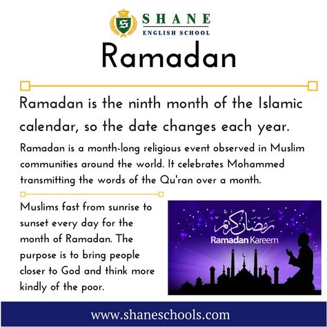 Ramadan Vocabulary, Vocabulary In English, Islamic Calendar, About Ramadan, Ramadan Kareem Decoration, Positive Mental Health, English Idioms, English Class, Learning English