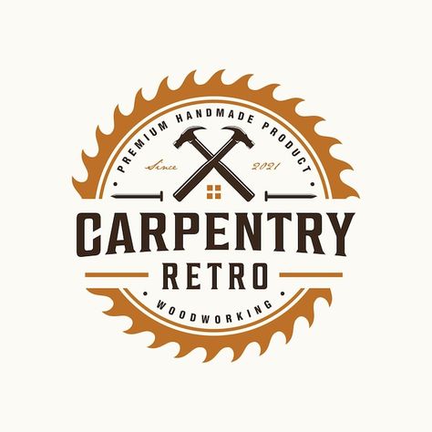 Carpenter Logo, Hammer Logo, Roofing Logo, Logo Circular, Window Roof, Circular Saw, Carpentry, Premium Vector, Roof