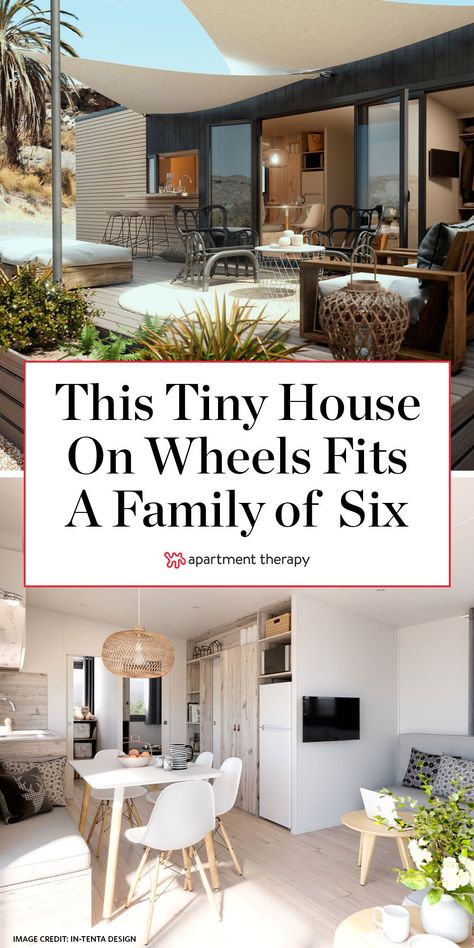 Check out this tiny house on wheels that can comfortably fit a family of six, thanks to its three bedrooms, two bedrooms, living room, and kitchen. | House Tours by Apartment Therapy #tinyhouse #smallspaces #tinytour #smallspaceideas #smallspacedecorating