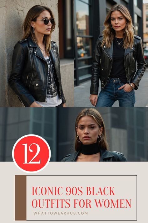 Channel the ultimate 90s vibe with these 12 iconic black outfits, perfect for any woman inspired by the bold looks of the decade. Each outfit combines retro charm with timeless style. #90sFashion #BlackOutfits #VintageInspo 2010 Inspired Outfits, Black Outfits For Women, All Black Outfits For Women, Jeans And Combat Boots, Black Flannel Shirt, Black Denim Overalls, Women 90s, The 90s Fashion, Tube Top And Skirt