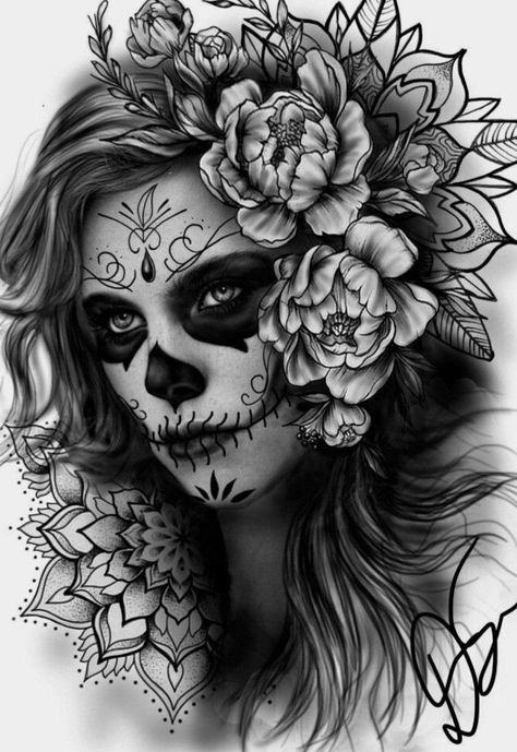 Pin by Nicole Dammon on tattoos in 2022 | Skull girl tattoo, Feminine skull tattoos, Skull sleeve tattoos Candy Skull Tattoo For Women, Realism Sleeve Tattoo, Skull Figurines, Pretty Skull Tattoos, Day Of Dead Tattoo, Sugar Skull Girl Tattoo, Candy Skull Tattoo, Feminine Skull Tattoos, Catrina Tattoo