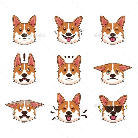 Corgi Dog Emoji Emoticon Expression Funny Anime Expressions, Draw Dogs, Dog Emoji, Dog Expressions, Corgi Dogs, Corgi Art, Funny Animals With Captions, Corgi Funny, Dog Icon