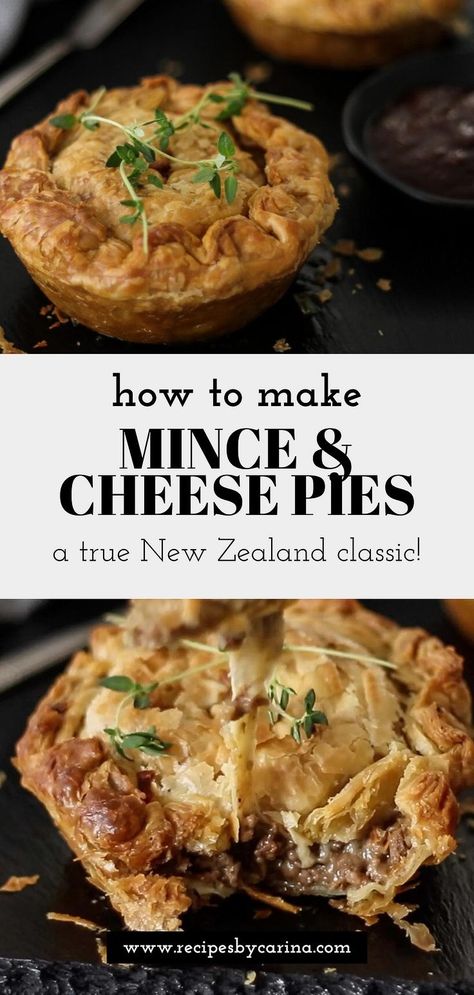 If you’ve ever wondered if you can make your favourite bakery NZ Mince and Cheese pie at home, the answer is 100% yes! The beef mince filling requires a few ingredients to get that really delicious savoury flavour and you can either use store bought pastry or go the extra mile and make it yourself! They're a real crowd-pleaser! Minced Beef Pie, Beef Pie Recipe, Mincemeat Pie, Savoury Mince, Cheese Pie Recipe, Mince Pie Recipe, Minced Beef Recipes, Meat Pie Recipe, Savory Pies Recipes