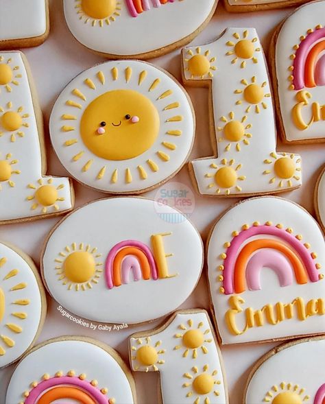 1st Trip Around The Sun Cookies, Sunshine Theme Cake, First Trip Around The Sun Birthday Party Cake, First Trip Around The Sun Cookies, 1st Trip Around The Sun Birthday Cake, Picnic First Birthday, Sun Cookies, Sunshine Birthday Cakes, Sunshine Cookies