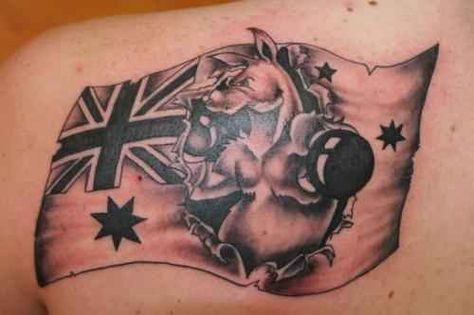 The Boxing Kangaroo. | The 14 Most Fair Dinkum Aussie Tattoos Known To Man Aussie Tattoo Ideas, Australian Flag Tattoo, Missy Tattoo, Aussie Tattoo, Land Tattoos, Boxing Kangaroo, Aboriginal Tattoo, Are Tattoos, Stammestattoo Designs