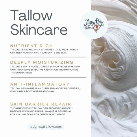 Experience the benefits of tallow with Lady May Tallow Skincare! 🌟 Rich in vitamins A, D, E, and K, tallow helps deeply hydrate and support skin repair. It also soothes irritation and matches your skin's natural fatty acids for a perfect moisturizing touch. 🌿💚 Tallow Skin Benefits, Beef Tallow Benefits For Skin, Face Serum Recipe, Bday Party Kids, Alternative Living, Crunchy Moms, Beef Tallow, Cell Regeneration, Body Scrubs