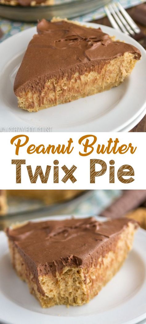 Peanut Butter Twix Pie is an easy no bake pie recipe that tastes like a Twix! A shortbread crust is filled with peanut butter pie filling and topped with chocolate cream! This easy pie recipe is EASY to make and everyone loves it. Twix Pie, Easy Pie Recipe, Peanut Butter Pie Filling, Peanut Butter Twix, No Bake Pie, Baking Recipes Pie, Twix Bar, Easy Pie Recipes, Peanut Butter Filling