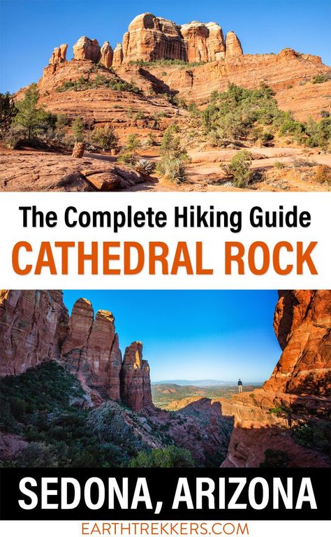 The complete hiking guide for Cathedral Rock in Sedona Arizona. How to hike the Cathedral Rock Trail and where to find parking if you can't get a space at the main trailhead. This is one of the best hikes in Sedona. Outdoor Adventure Activities, Cathedral Rock, Arizona Road Trip, Arizona Hiking, Travel Inspiration Destinations, Hiking Guide, Us Travel Destinations, Arizona Travel, Sedona Arizona