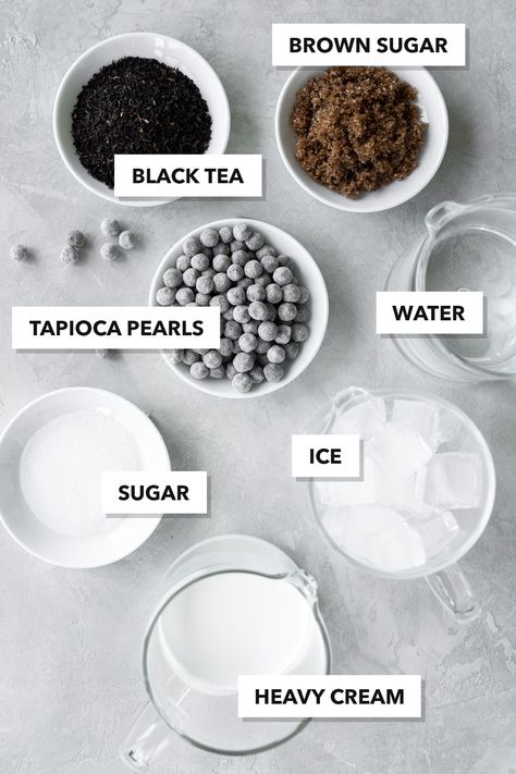 How To Make Boba Tea At Home Recipe, How To Make Homemade Boba Tea, How To Make Bubble Tea At Home, How To Make Bubble Tea, Make Boba Tea, Make Your Own Bubble Tea, Bubble Tea Ingredients, Thai Tea Recipes, Brown Sugar Simple Syrup