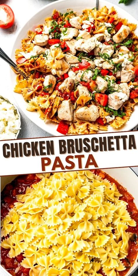 Chicken Bruschetta Pasta, Chicken Bruschetta, Bruschetta Pasta, Bruschetta Chicken Pasta, Easy Pasta Dinner, Pasta Chicken, Bruschetta Chicken, Pasta Dinners, Shrimp Pasta Recipes