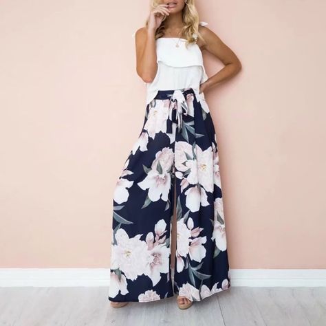 Floral Palazzo Pants, Printed Palazzo Pants, Women Tie, Casual Wide Leg Pants, Loose Trousers, Long Trousers, Pantalon Large, Floral Pants, Type Of Pants