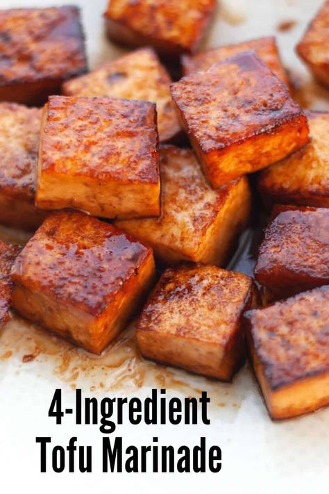 An easy and flavorful tofu marinade with just 4 ingredients and tons of flavor! Easy Tofu Marinade, Tofu Marinade Recipes, Tofu Seasoning, Easy Tofu, Soy Tofu, Tofu Burger, Tofu Marinade, Tofu Recipes Vegan, Easy Marinades